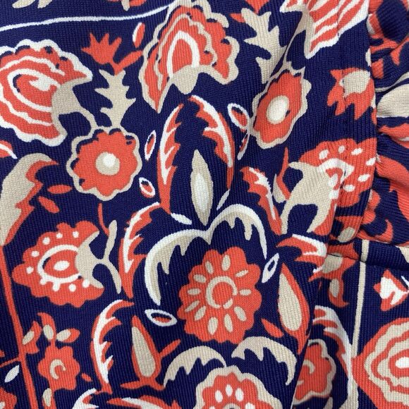 J MCLAUGHLIN Blouse Floral Ruffle V-Neck 3/4 Sleeve Stretch Womens M Blue Orange - Picture 4 of 10